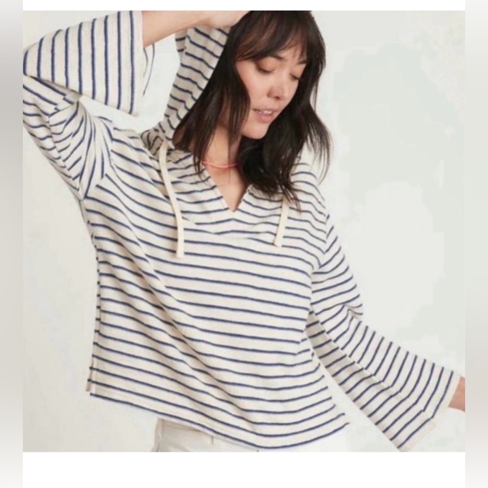 Marine Layer Koa Beach lightweight Hoodie cream & navy stripe, size small